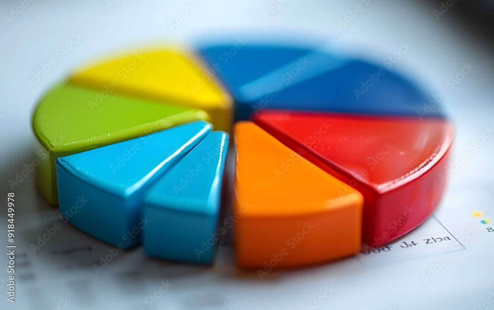 Obraz premium Colorful Pie Chart on Paper Used for Business Analysis and Statistics