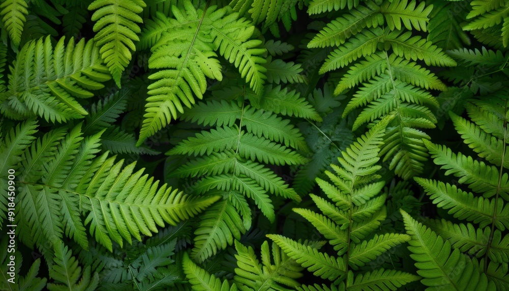 Dense green ferns covering forest floor in the morning light Dense green ferns covering forest floor in the morning light