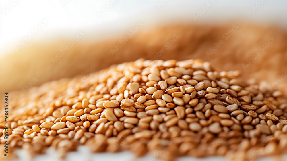 Obraz premium Close-up of a Heaping Pile of Sesame Seeds on a White Background