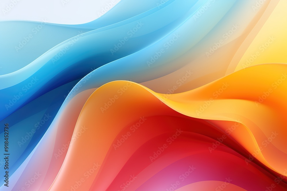 Fototapeta premium Abstract background with blue, orange, red, and yellow wavy lines.