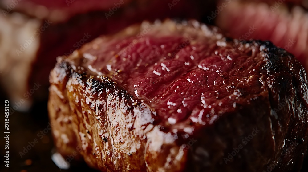 Close-up of a Juicy, Seasoned Steak with a Crispy Crust Close-up of a Juicy, Seasoned Steak with a Crispy Crust
