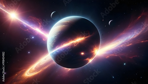 Outer space with alien planets and explosion