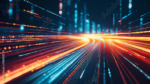 Abstract technology background of high speed global data transfer, ultra fast broadband and connection, digital cyber tech motion