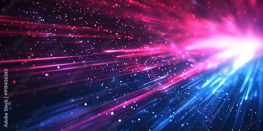 Fototapeta premium Abstract background with glowing pink and blue lines and bokeh.