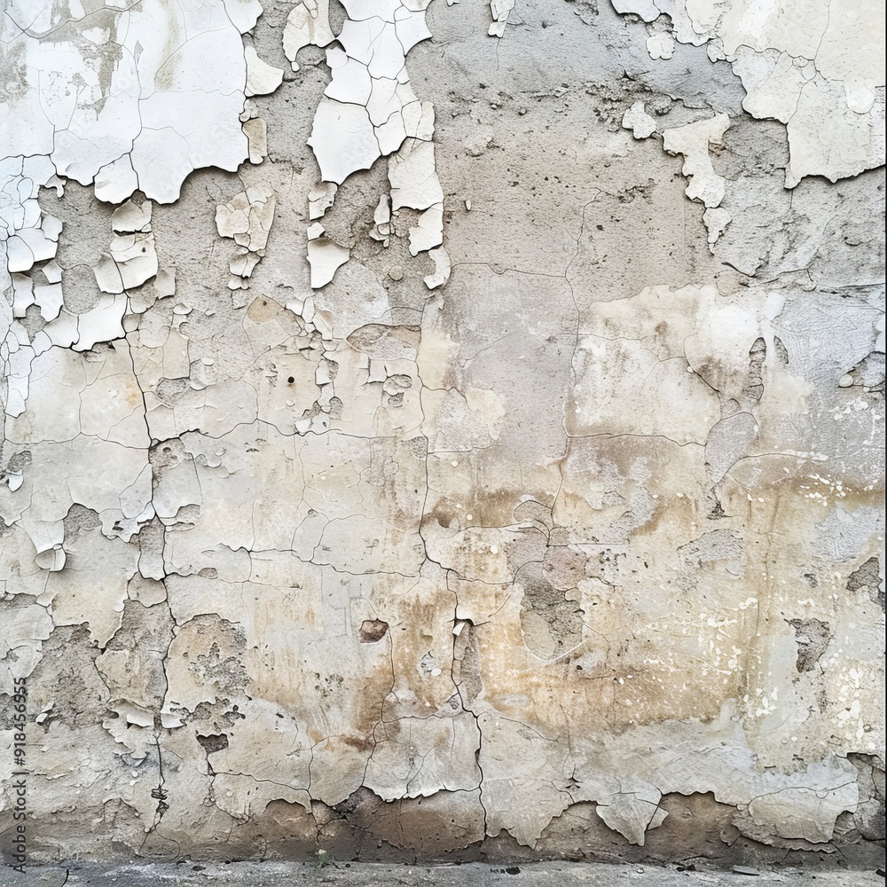Ancient wall with peeling plaster. Old concrete wall, panoramic textured background