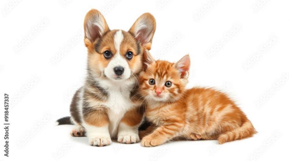 Cute Welsh corgi puppy and a red kitten sit together on a white background. isolated on a white background --ar 16:9 --v 6 Job ID: c7fa3540-269d-4243-a31b-02a4337085c1 Cute Welsh corgi puppy and a red kitten sit together on a white background. isolated on a white background --ar 16:9 --v 6 Job ID: c7fa3540-269d-4243-a31b-02a4337085c1