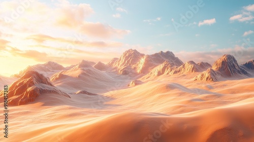 3D Desert Landscape with Sand Dunes Wallpaper