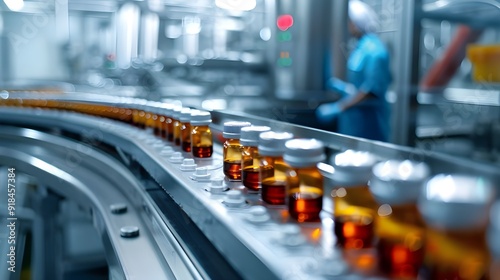 Wallpaper Mural Pharmaceutical factory production line with medical vials Torontodigital.ca