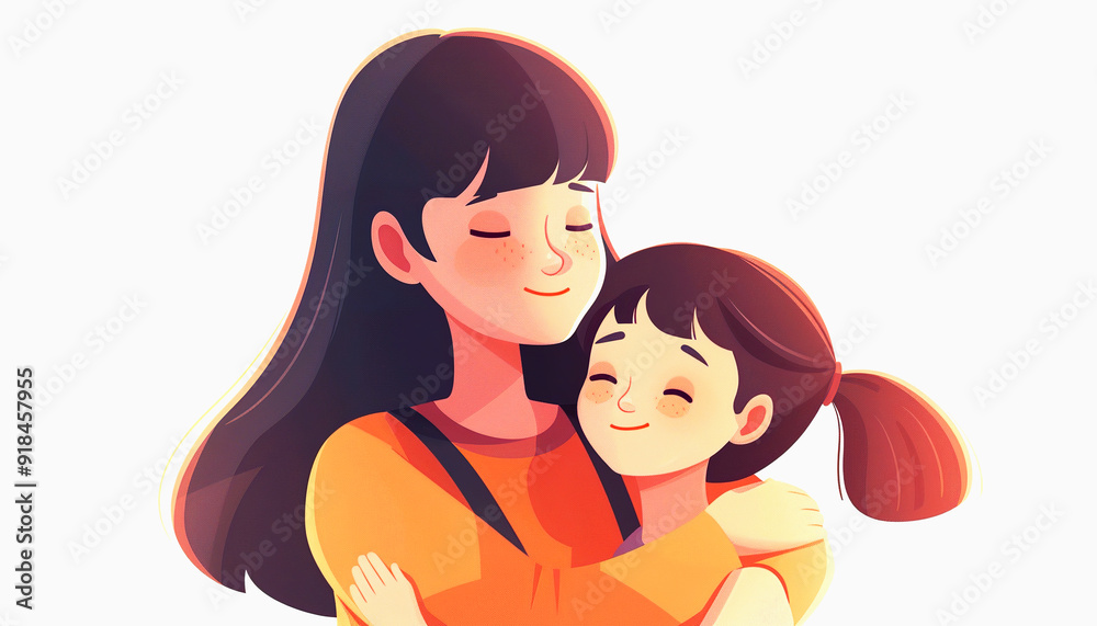 A mother and her daughter embracing each other with their eyes closed A mother and her daughter embracing each other with their eyes closed