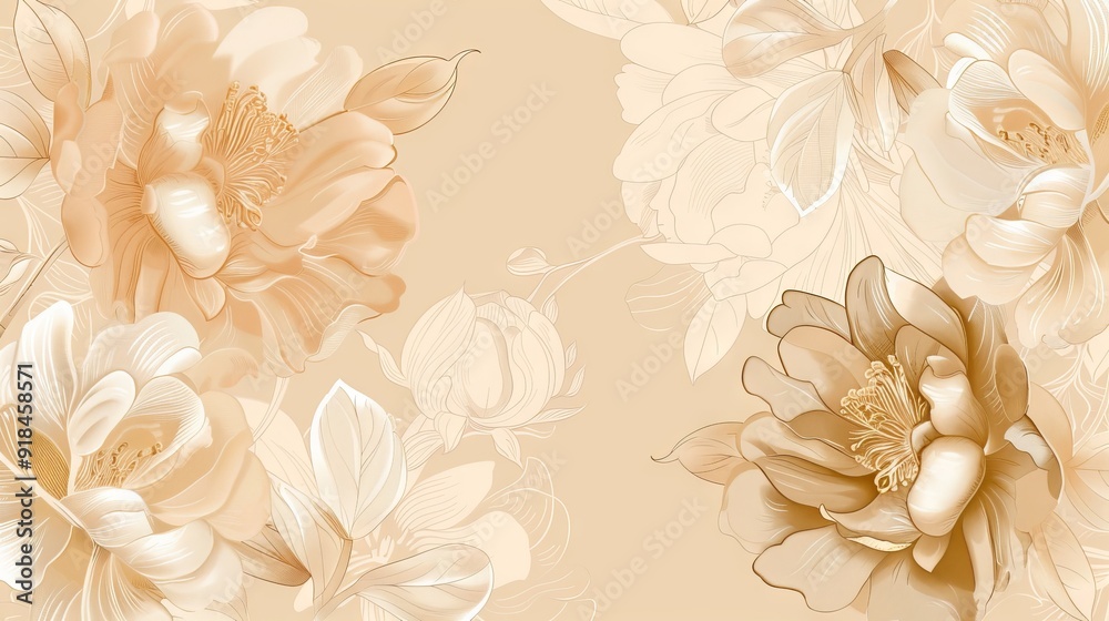 Floral elegant background with hand drawn flower elements in neutral beige. Vector design templates for wedding invitation, card, poster, business card, Floral elegant background with hand drawn flower elements in neutral beige. Vector design templates for wedding invitation, card, poster, business card,