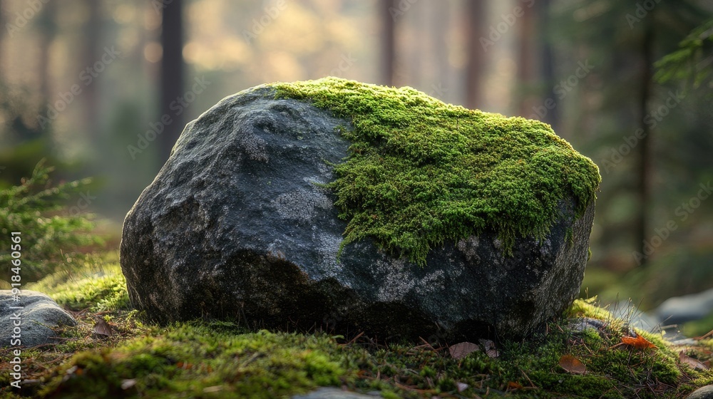 A moss-covered stone in a quiet forest, with the vibrant green moss standing out against the muted tones of the natural surroundings. A moss-covered stone in a quiet forest, with the vibrant green moss standing out against the muted tones of the natural surroundings.