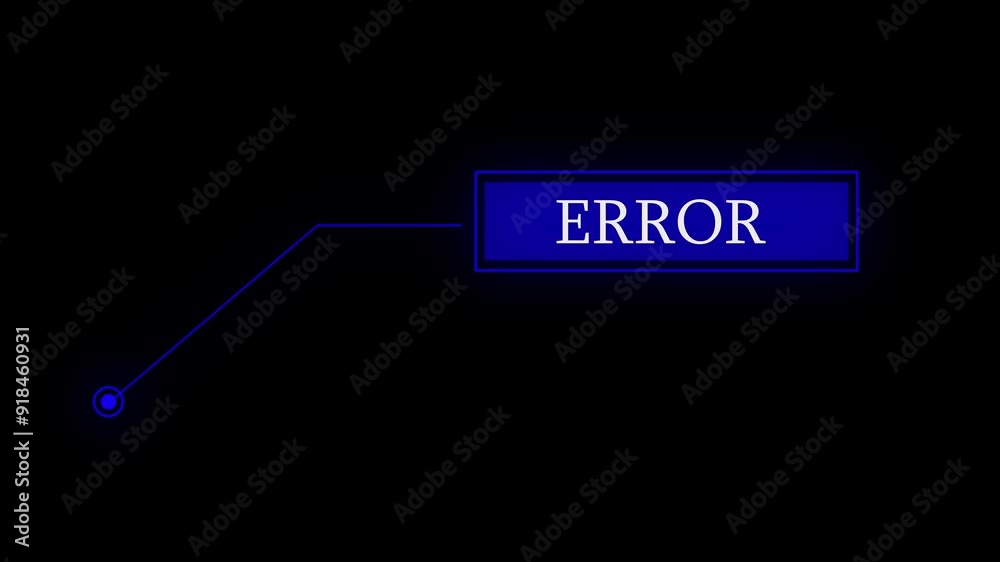 Animation of HUD elements with text Error. Animate a white callous for text. HUD elements on black background.