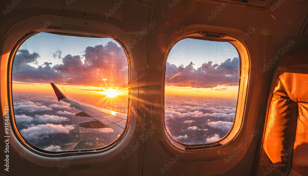 Vue d'avion au lever du soleil Vue d'avion au lever du soleil