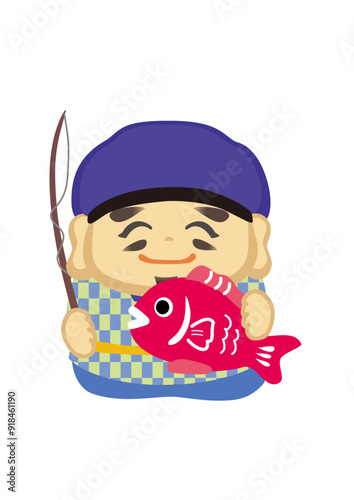 七福神の恵比寿天のポップな和風イラスト