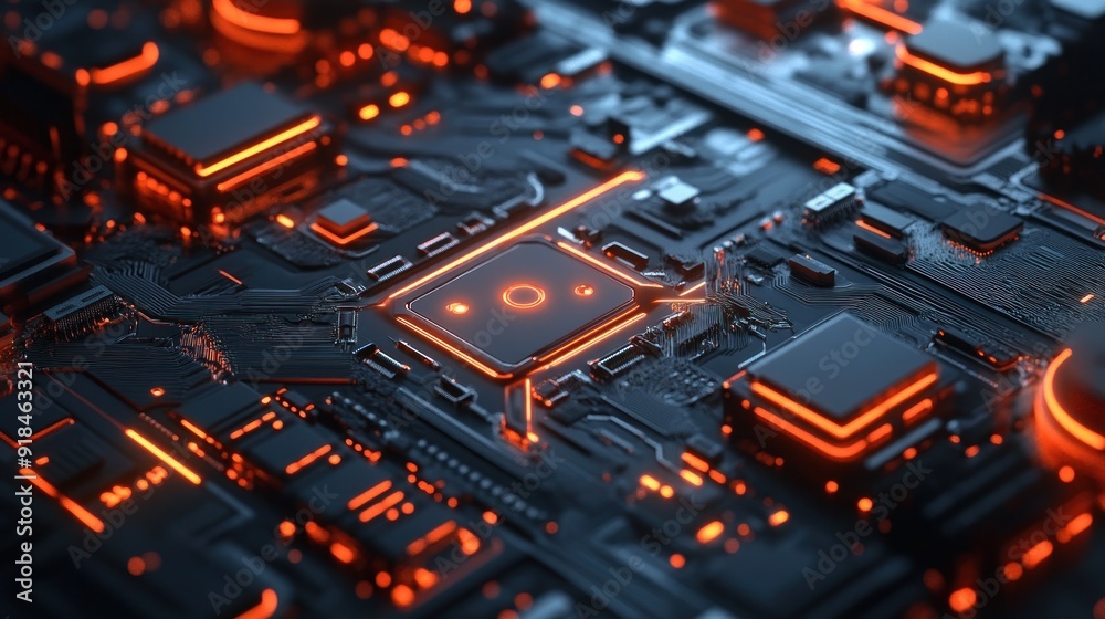 3D Futuristic Circuit Board with Glowing Elements Wallpaper 3D Futuristic Circuit Board with Glowing Elements Wallpaper