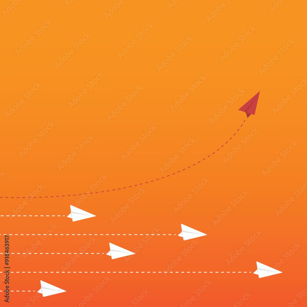 Think differently concept. Red airplane changing direction. Vector illustration Think differently concept. Red airplane changing direction. Vector illustration