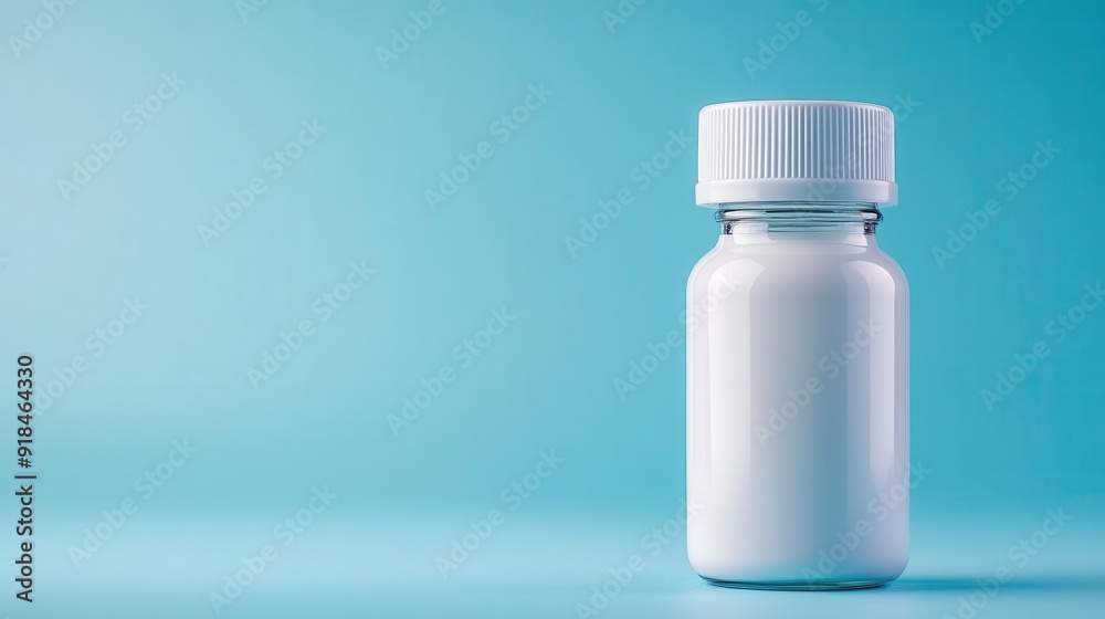 Isolated white bottle on a blue background, perfect for health, medicine, or cosmetic products. Minimalistic and modern design. Isolated white bottle on a blue background, perfect for health, medicine, or cosmetic products. Minimalistic and modern design.