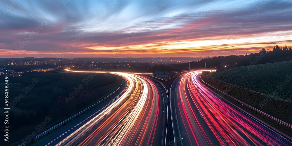 Long exposure of a deserted desert road, light trails curvy highway between mountains Long exposure of a deserted desert road, light trails curvy highway between mountains