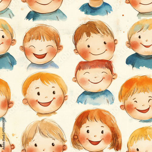 kid happy face pattern background (seamless, repeatable, tile)