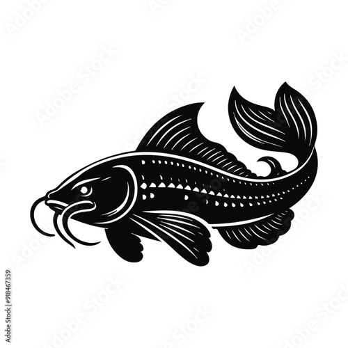 River fish silhouette vector illustration. cooking fish black and white animal.