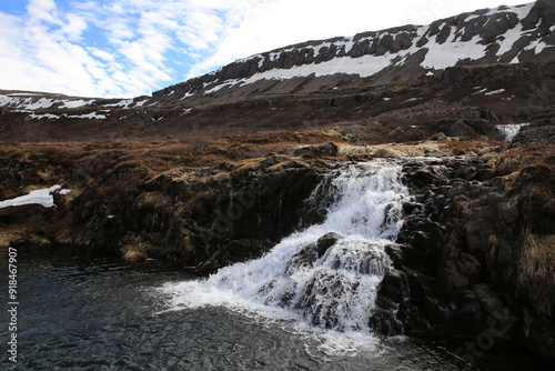 Landschaftsbild Island, Landschaft am Dynjandi Wasserfall