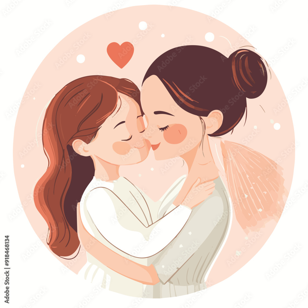 Vector illustration of Cute Kissing her mother for mother happy days Vector illustration of Cute Kissing her mother for mother happy days