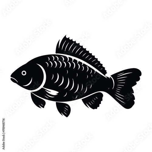 River fish silhouette vector illustration. cooking fish black and white animal.