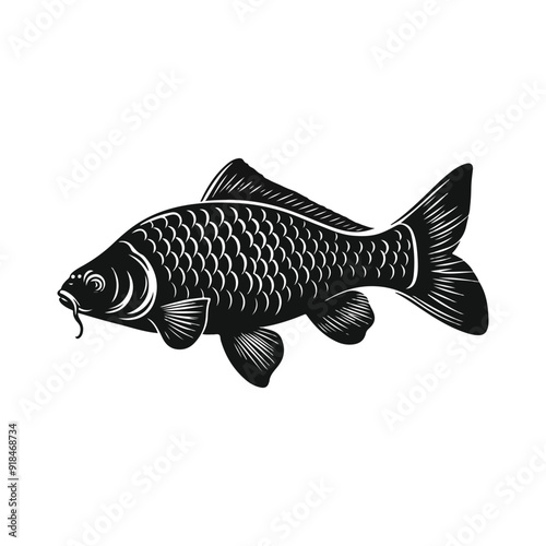 River fish silhouette vector illustration. cooking fish black and white animal.