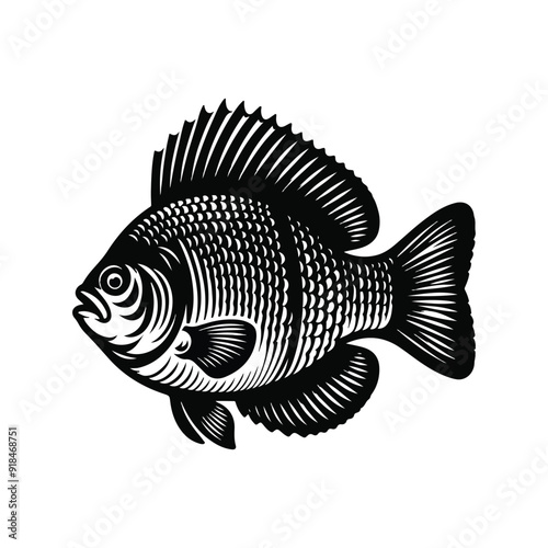 River fish silhouette vector illustration. cooking fish black and white animal.