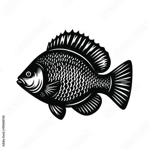 River fish silhouette vector illustration. cooking fish black and white animal.