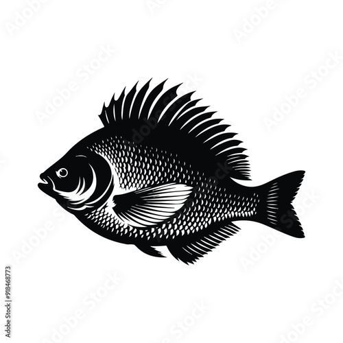 River fish silhouette vector illustration. cooking fish black and white animal.