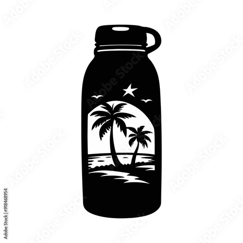 Beach insulated water bottle silhouette