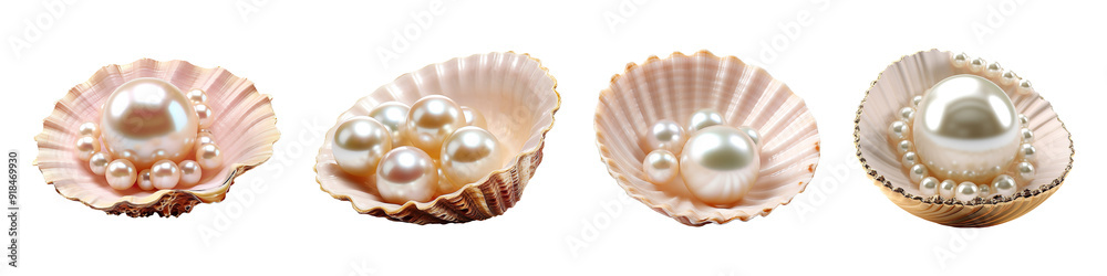 Collection set of pearl in a shell isolated on transparent background Collection set of pearl in a shell isolated on transparent background