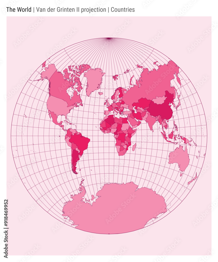 Obraz premium World Map. Van der Grinten II projection. Countries style. High Detail World map for infographics, education, reports, presentations. Vector illustration.