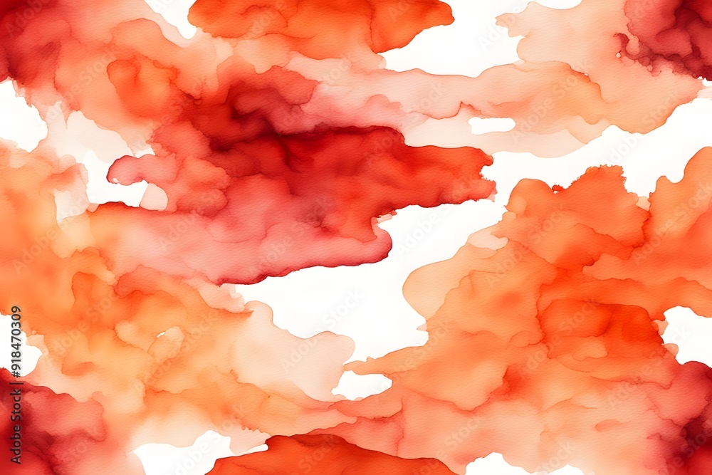 Fototapeta premium A blend from light orange to deep red watercolor on white background, AI Generated