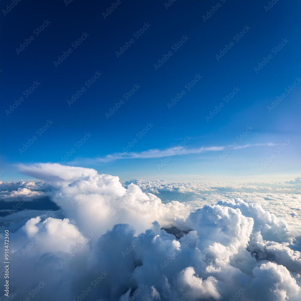 Sun rays shinning in the blue sky with layer of clouds viewed from above. Sun rays shinning in the blue sky with layer of clouds viewed from above.
