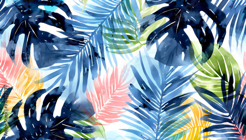 A vibrant watercolor illustration of tropical leaves showcasing minimal sustainability themes photo