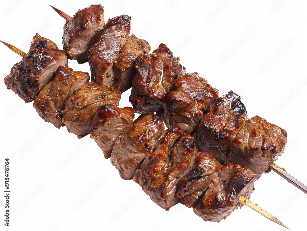 Grilled churrasco skewers on a white background Grilled churrasco skewers on a white background