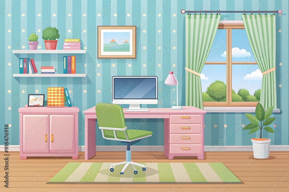 Parents' bedroom with wooden furniture in vector. Bed with zebra-style linens, wardrobe, chest of drawers and paintings on the purple wall. Bright, cozy and beautiful interior.
Parents' bedroom with wooden furniture in vector. Bed with zebra-style linens, wardrobe, chest of drawers and paintings on the purple wall. Bright, cozy and beautiful interior.