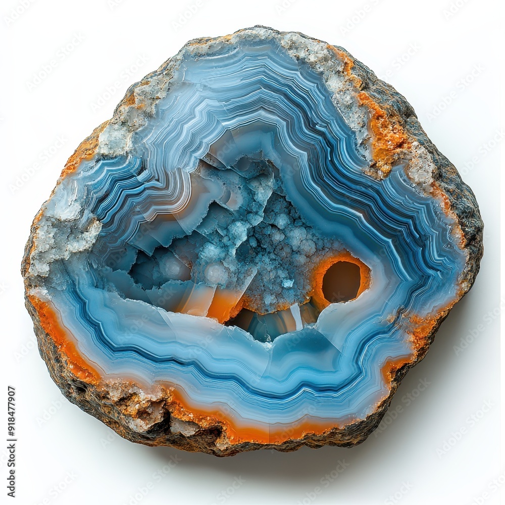 Beautiful blue and orange agate mineral isolated on a white background Beautiful blue and orange agate mineral isolated on a white background