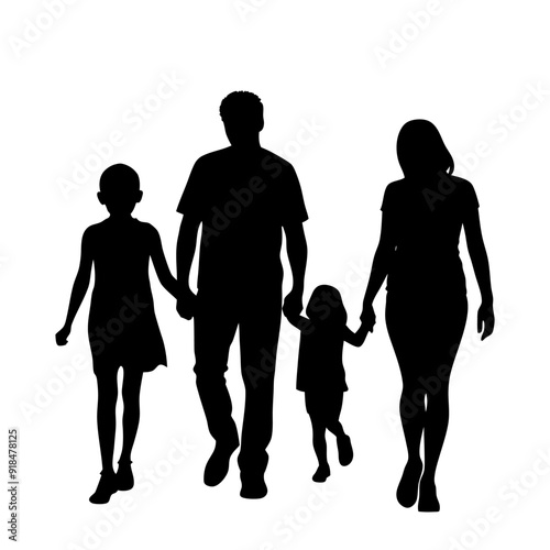 Family walking silhouette illustration