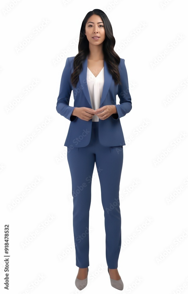 Malaysian female presenter in blue suit delivering news Malaysian female presenter in blue suit delivering news