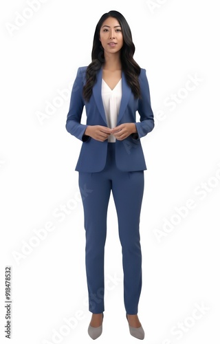 Malaysian female presenter in blue suit delivering news