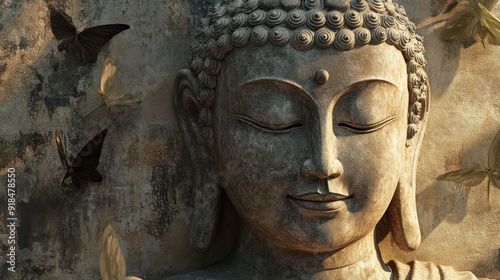 3D Relief of a Serene Buddha Statue Wallpaper