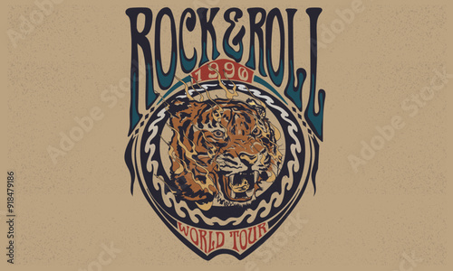 Music world tour. tiger face. Stay strong forever. Fearless tiger print design. Wild at the heart vector. Animal rock and roll artwork for fashion and others.