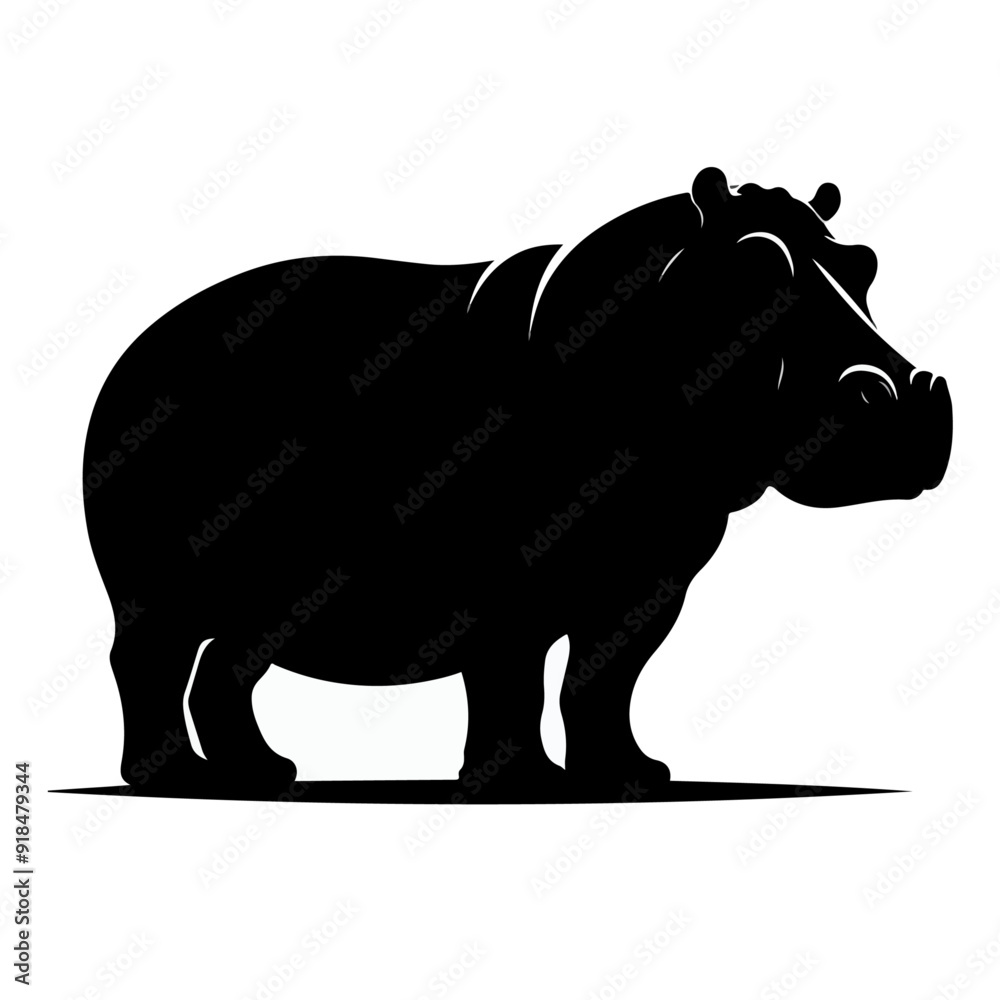 Fototapeta premium hippo silhouette, hippo silhouette on white background