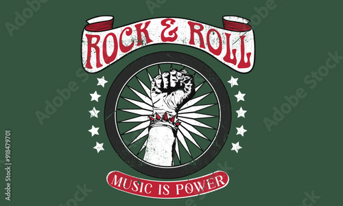 Rock star, Rock and roll artwork.  Music world tour. Rock power print design for t shirt print, poster, sticker, background and other uses. 