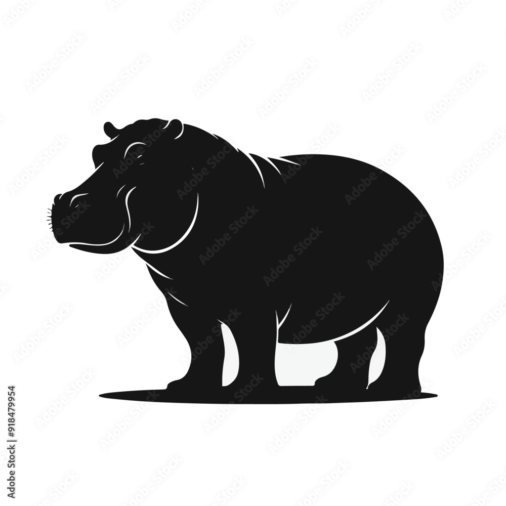 Fototapeta premium hippo silhouette, hippo silhouette on white background