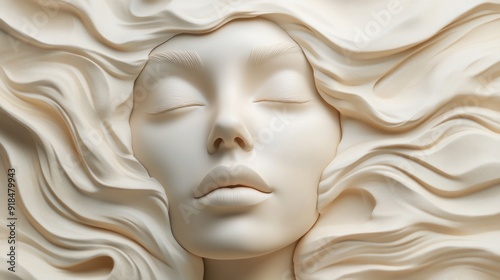 3D Relief of Serene Woman's Face Wallpaper