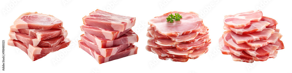 Collection set of pork ham slices isolated on transparent background Collection set of pork ham slices isolated on transparent background